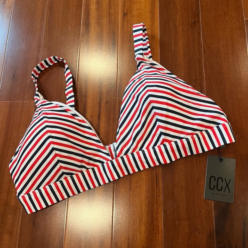 New NWT CCX By City Chic Bikini Top Red Stripe Swim Swimsuit Plus Size 20 / L